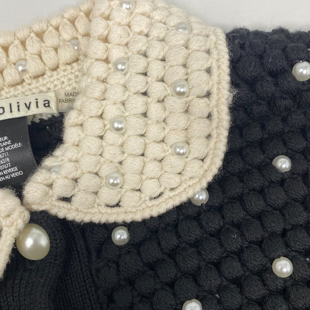 Alice + Olivia Collins Pearl Embellished Crochet Wool Black Cardigan XS NWT $595 - Picture 13 of 13